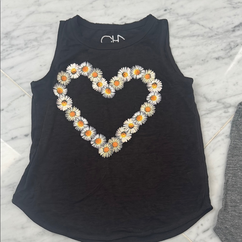 Chaser Black Tank Top with Daisy Heart Design
